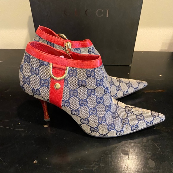 GUCCI GG TOM FORD BOOTIES BLUE/RED Size:7.5  FANTASTIC  PREOWNED CONDITION - Picture 8 of 12